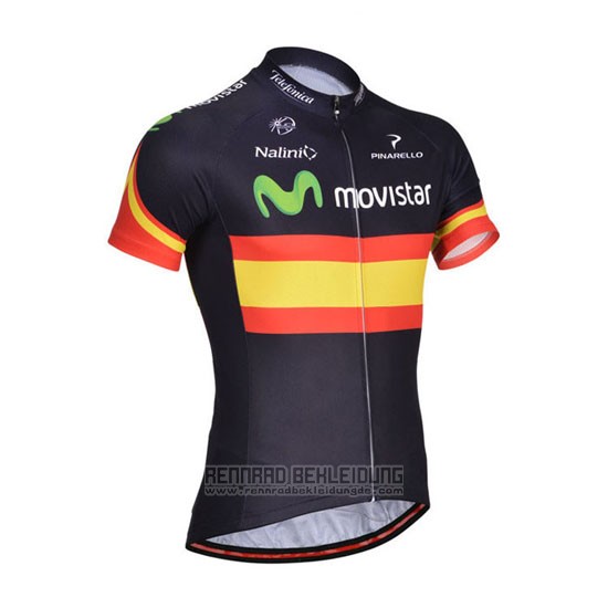 2014 Fahrradbekleidung Movistar Champion Spanien Trikot Kurzarm und Tragerhose - zum Schließen ins Bild klicken